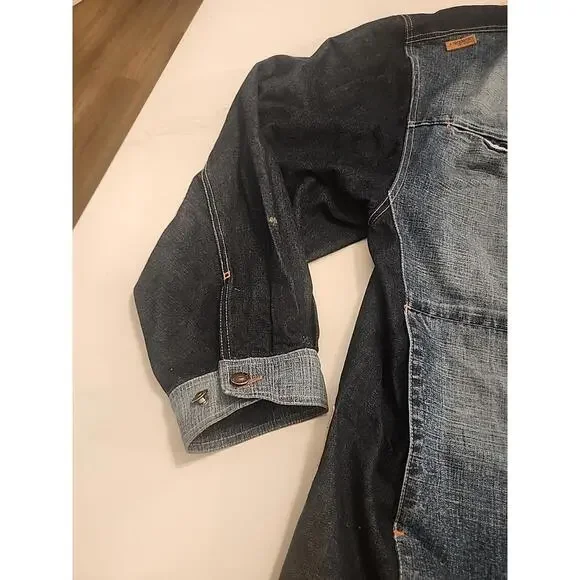 Akademiks Jean Jacket Mens 3XL Blue Denim Button Up Long Sleeve Y2K Hiphop - Picture 5 of 14